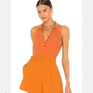 A.L.C. Asher Sleeveless Ribbed Polo Top in Clay